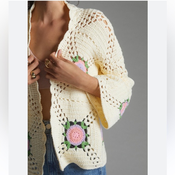 New Anthropologie Floral Crochet Cardigan - Picture 3 of 14